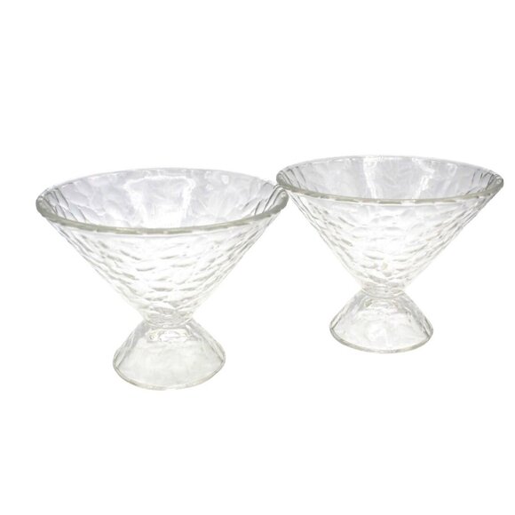 Ice Cream Dish Set of 2  Crackle Pattern Glass Large Clear Vintage Cone Shaped - Picture 1 of 10